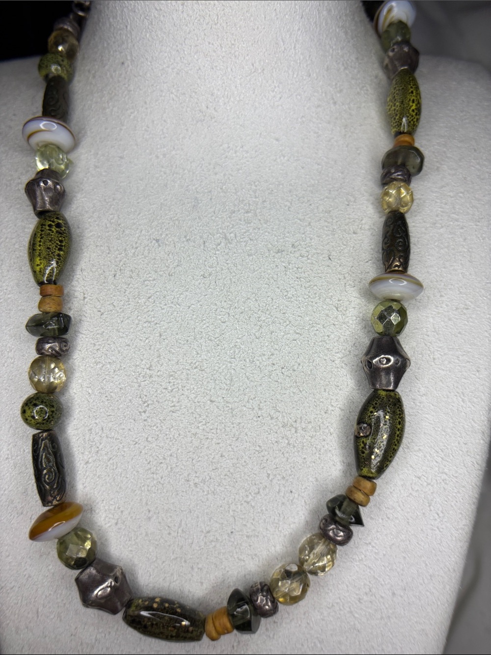 Chico’s Olive Green and Metallic Bead Necklace - Women Jewelry